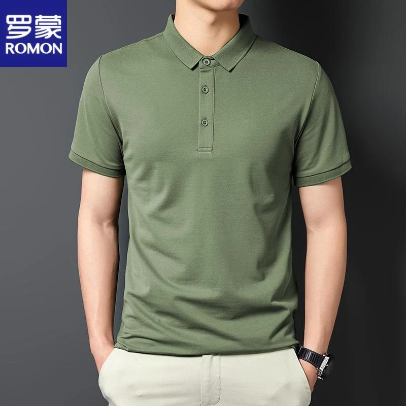 罗蒙新款军绿色polo衫男款短袖中青年翻领T恤衫男士半袖有领潮流