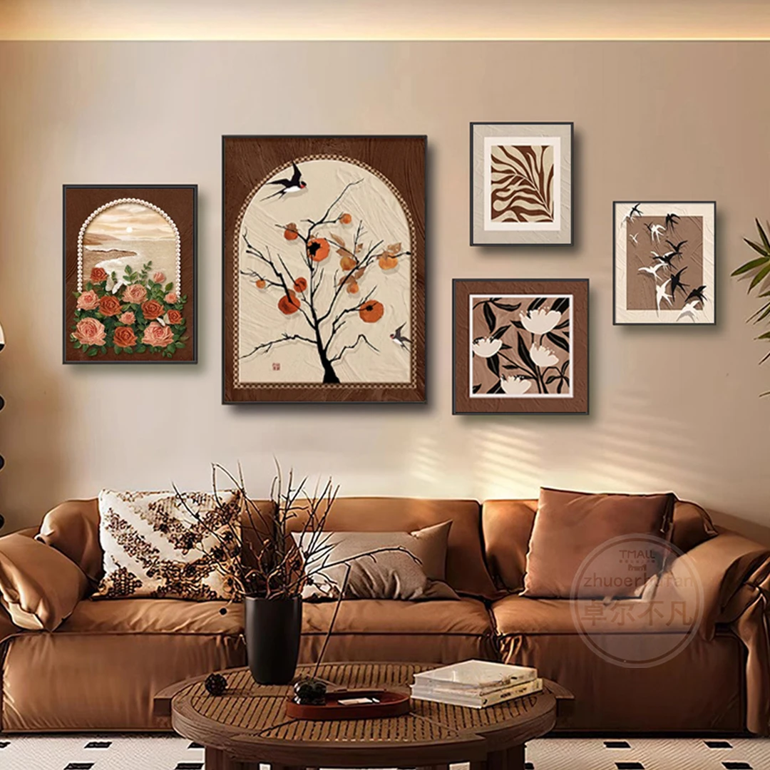 复古艺术挂画中古风组合客厅沙发背景墙装饰画小众轻奢大白墙壁画