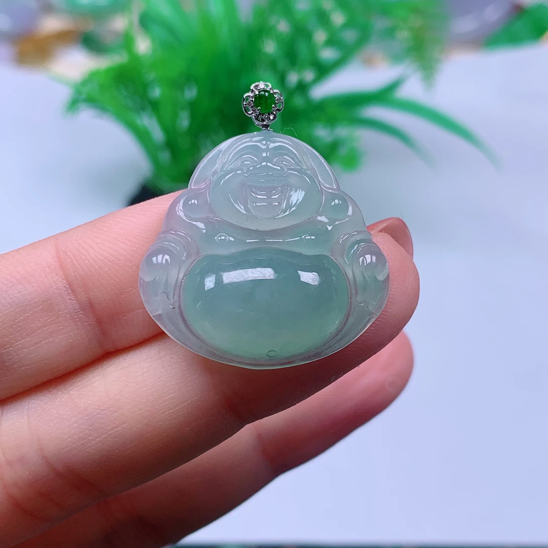 缅甸天然A货翡翠，冰晴佛公 编号695/117尺寸 26.4-27.6-6