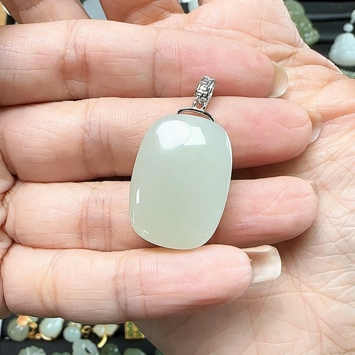 和田玉银S925镶嵌吊坠(不含链)朝**晨