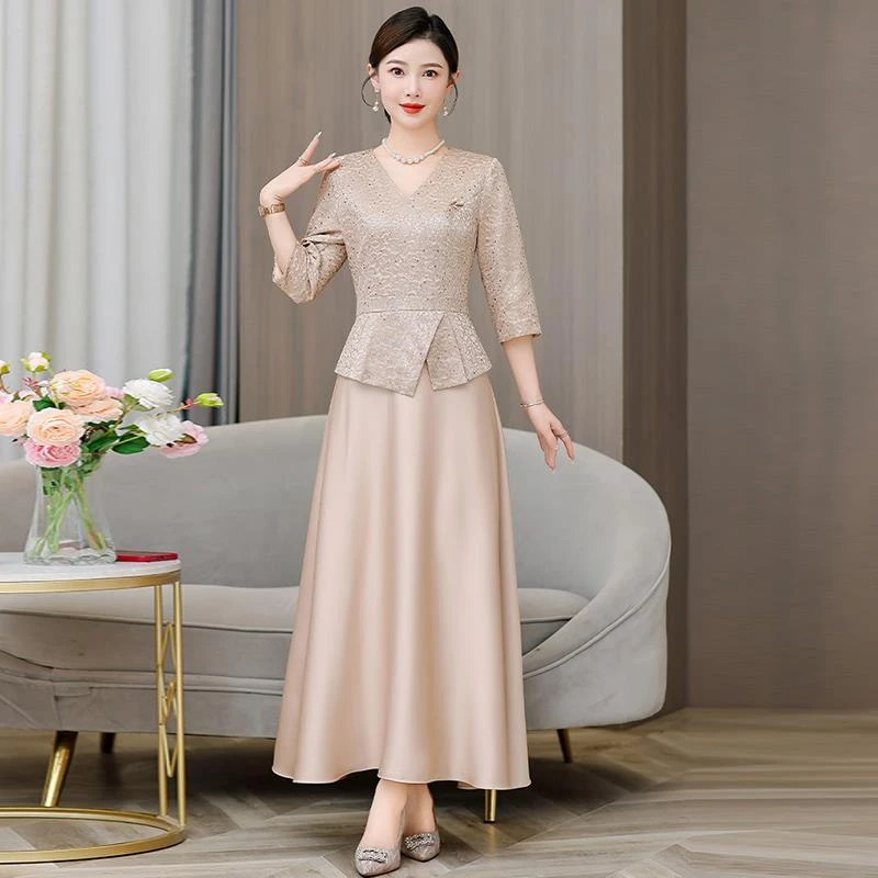 喜婆婆婚宴装高贵年轻款大码喜服女方新娘结婚妈妈礼服秋装连衣裙