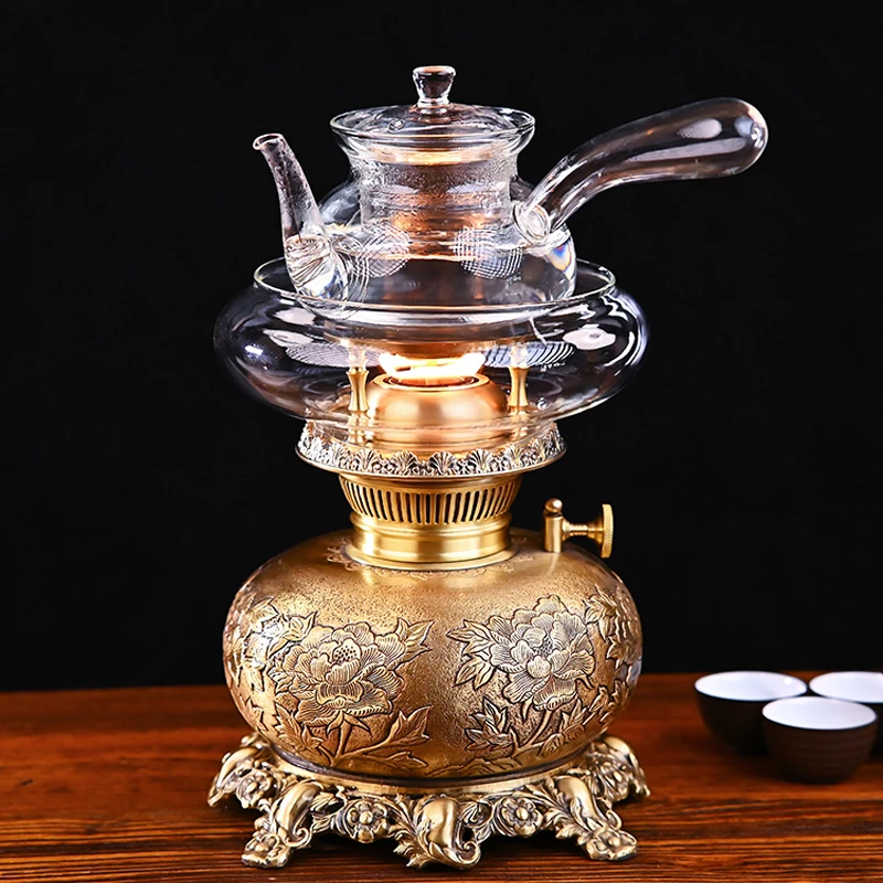 丝焰茶灯【牡丹花开】镌刻煮茶炉手工潮汕功夫茶炉茶具