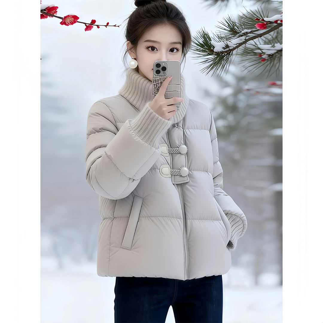 拼接针织翻领棉服冬季加厚女款冬高级感减龄设计感气质超好看外套