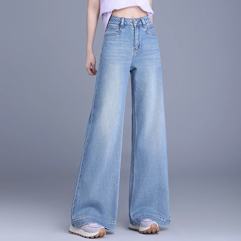 正品高端牛仔阔腿裤女2025春季新款高腰显瘦时尚宽松垂感大腿裤子