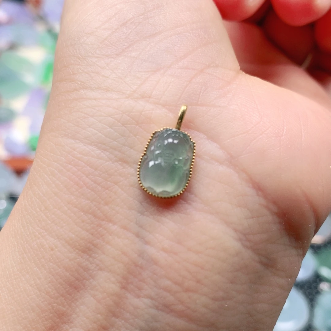 翡翠18K金镶嵌吊坠(不含链)