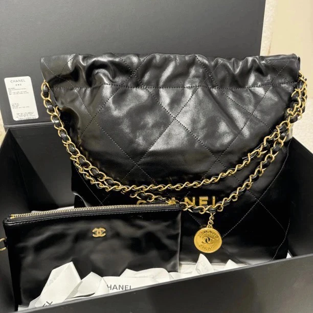 全新未使用 Chanel/香奈儿 黑金22bag小号 23年芯片款 单肩垃圾袋