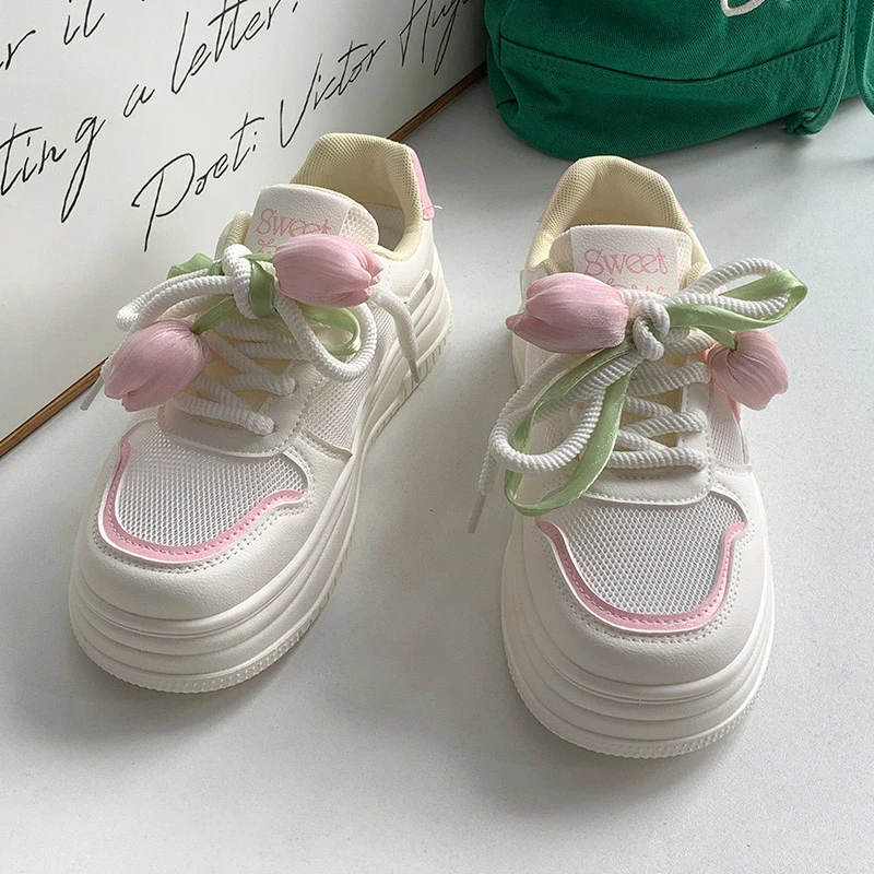 粉色低帮时尚青春款复古厚底款百搭系带5109港风新款小众休闲板鞋