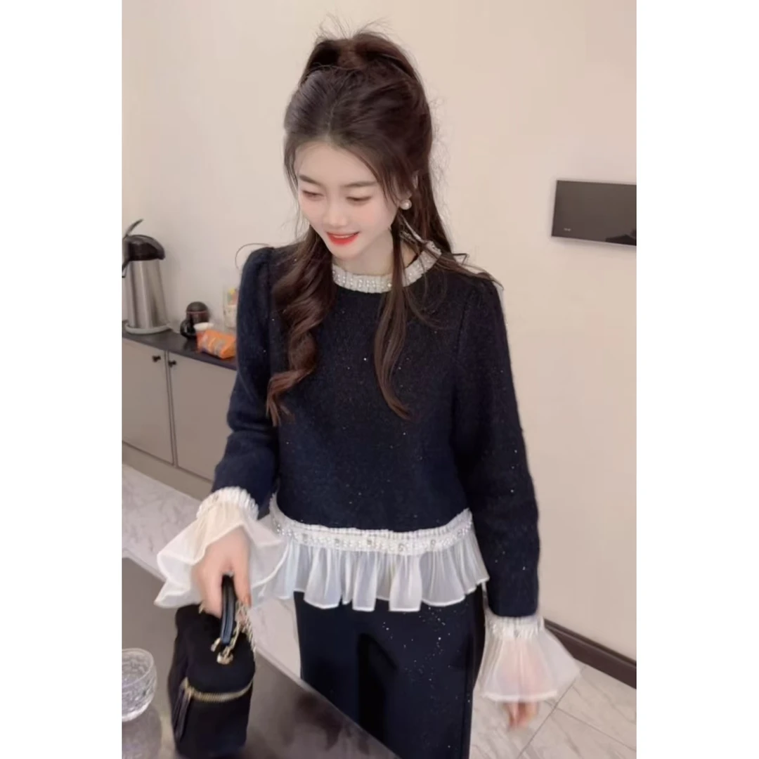 『拼接少女Q』新款简约设计款百搭时尚款休闲衬衫2573