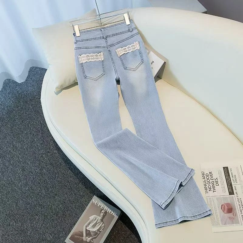 蕾丝纯欲高腰显瘦微喇裤