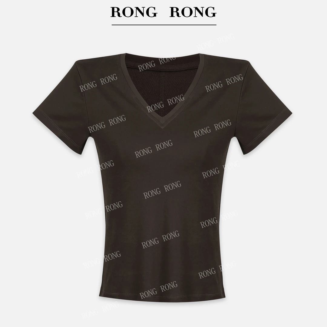 溶溶【暖茶日暮】RONGRONG 醋酸棉混纺V领修身打底短袖T-Z8969250