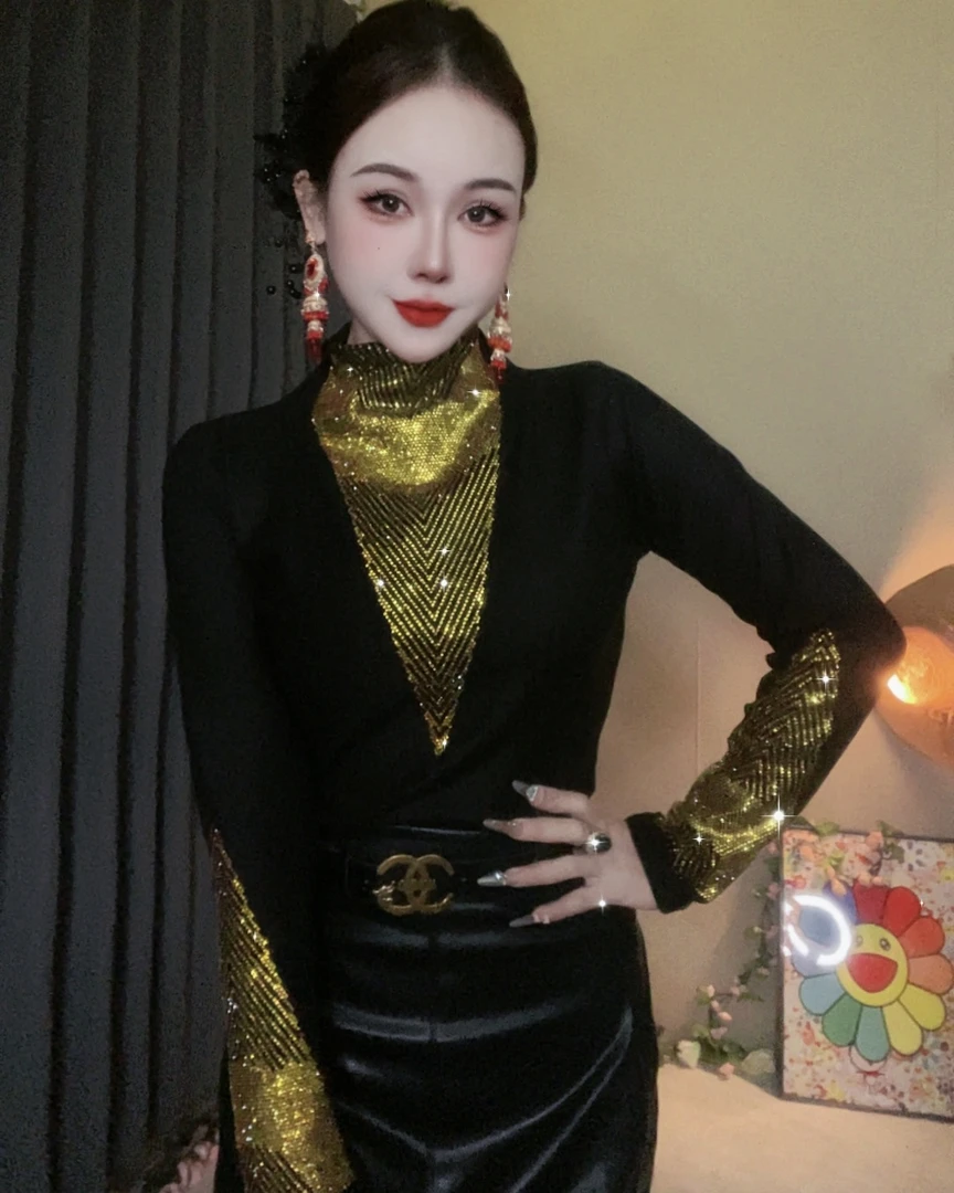 【网红爆款807#加绒】打底衫女内搭秋冬时尚烫钻上衣修身显瘦