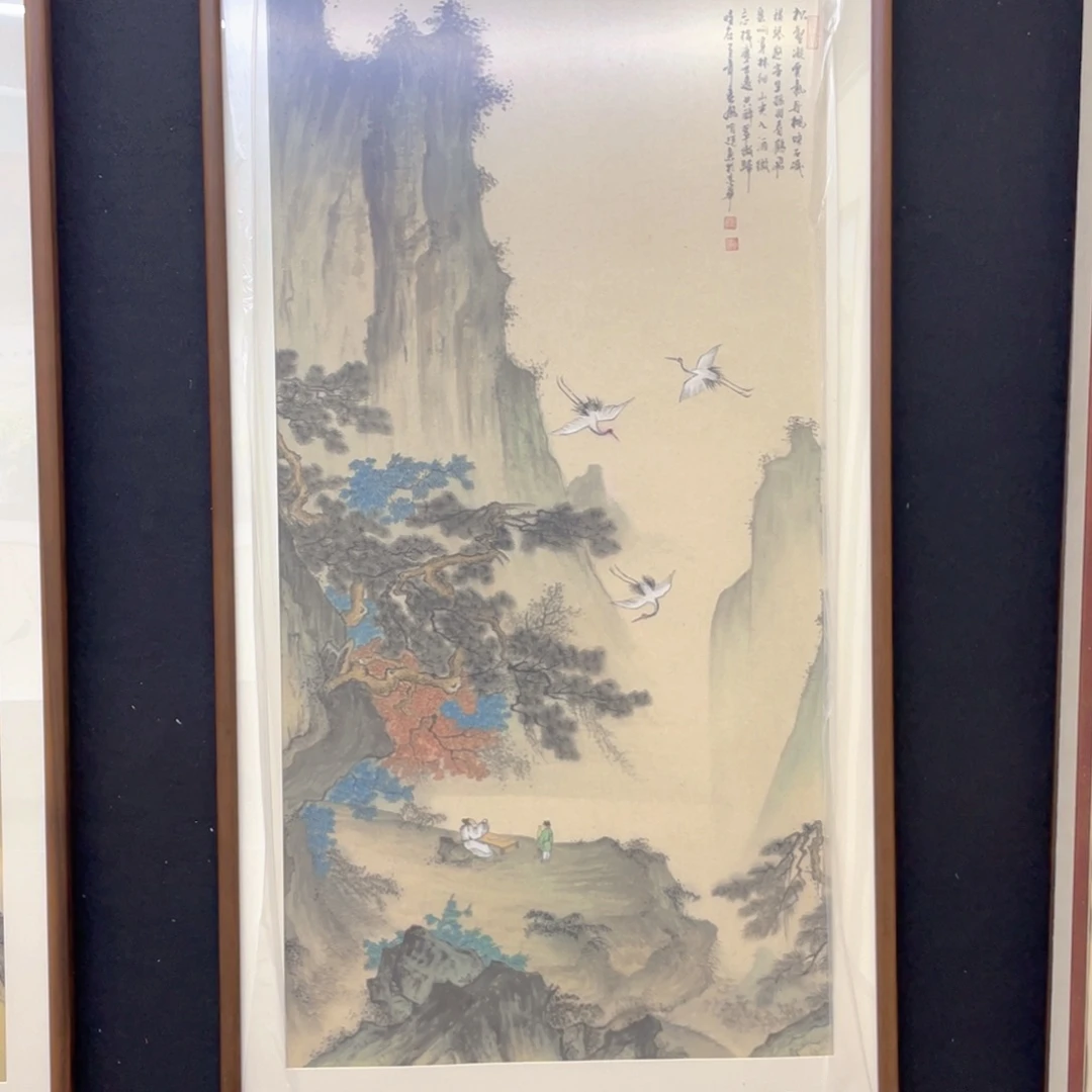 国画手绘国画，山水带框