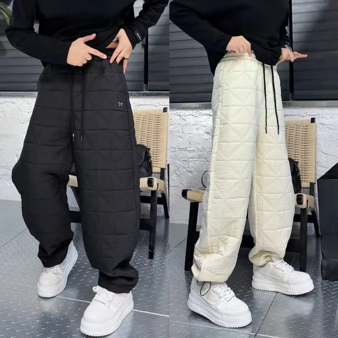 2025秋冬新款马标格纹防寒休闲长裤男士冬季加厚保暖弯刀直筒长裤