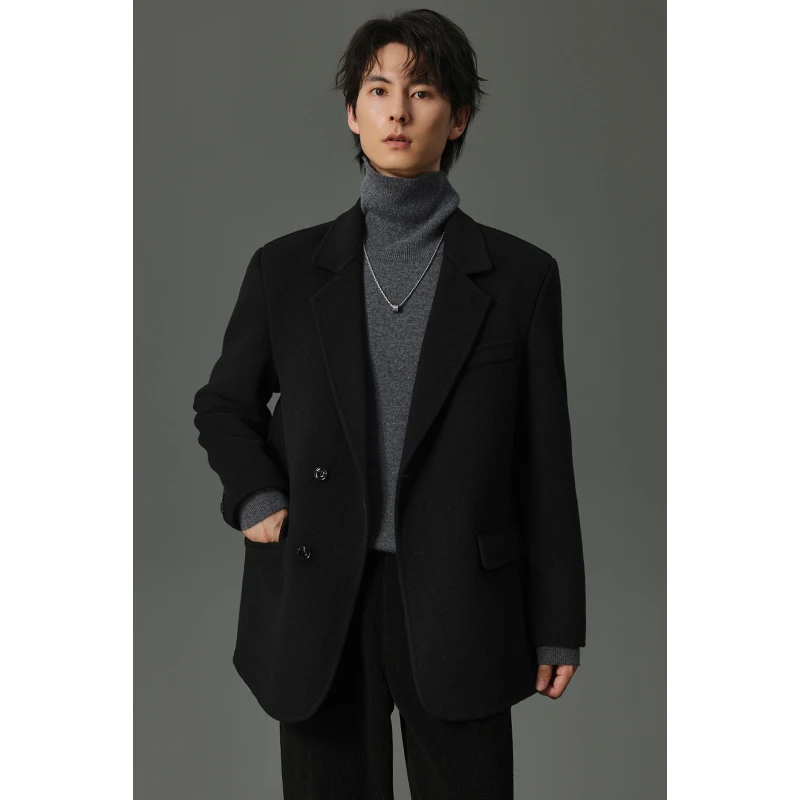 冬季男士黑色商务短款双面呢西服冬季休闲时尚羊毛西装外套FMX22