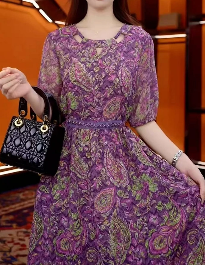 A5777显瘦气质复古优雅中长款裙子