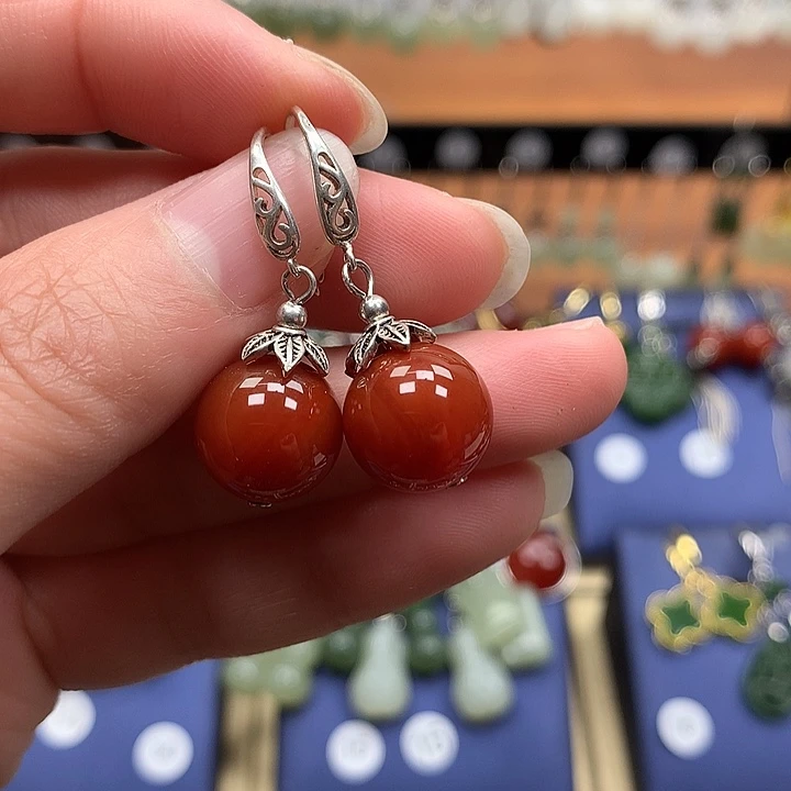 玛瑙/玉髓银S925镶嵌耳环12左右