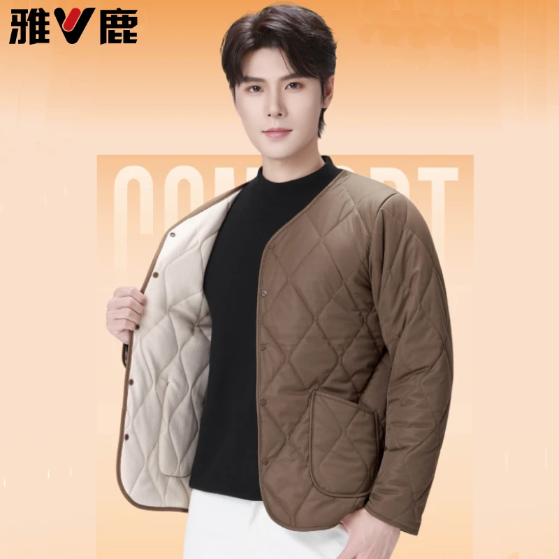 雅鹿男士加厚羊毛保暖内衣棉衣内胆加绒内搭小棉服防寒打底秋冬季