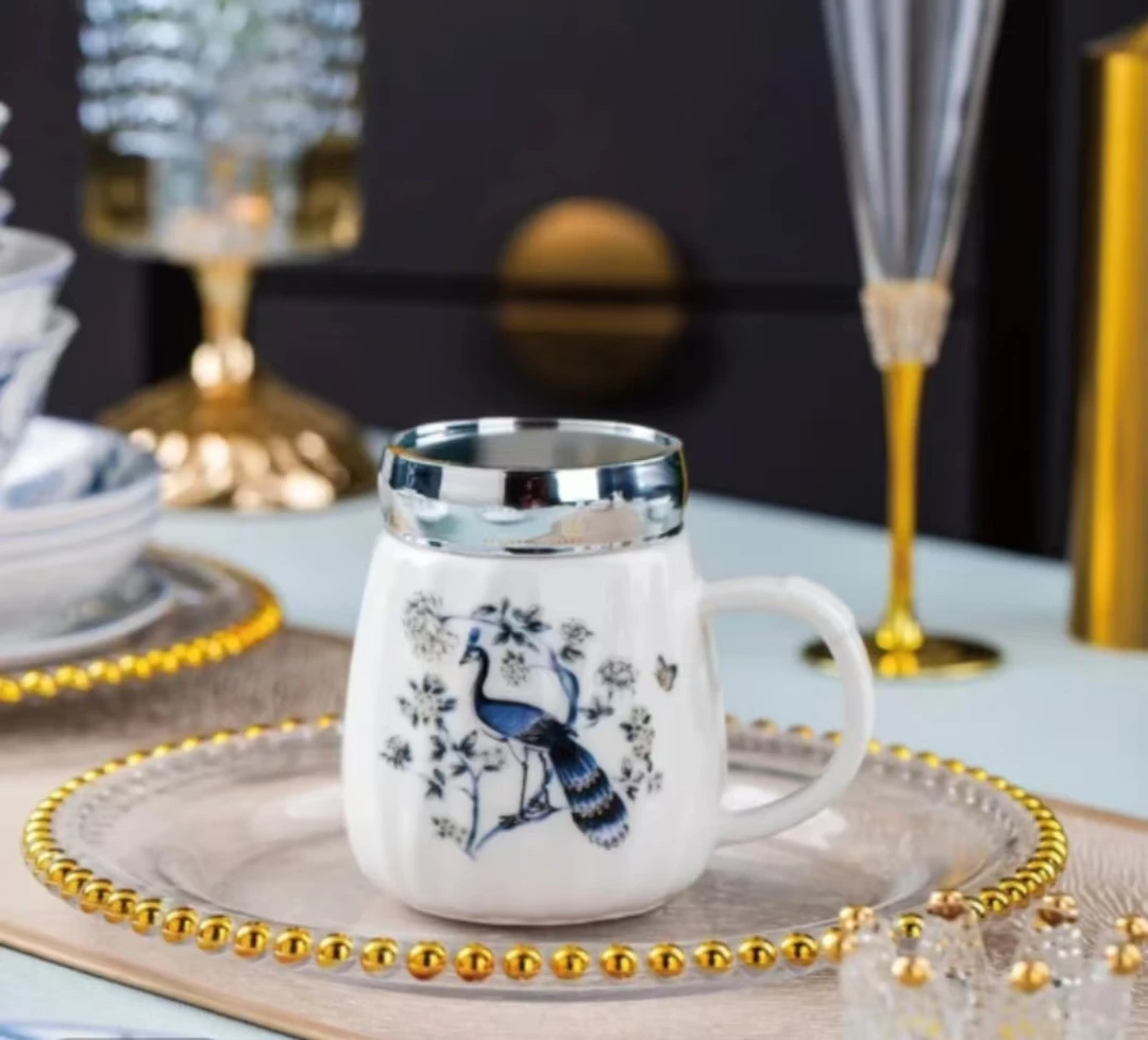 陶瓷杯单层家用大容量带盖个性办公杯办公室奶茶漱口杯