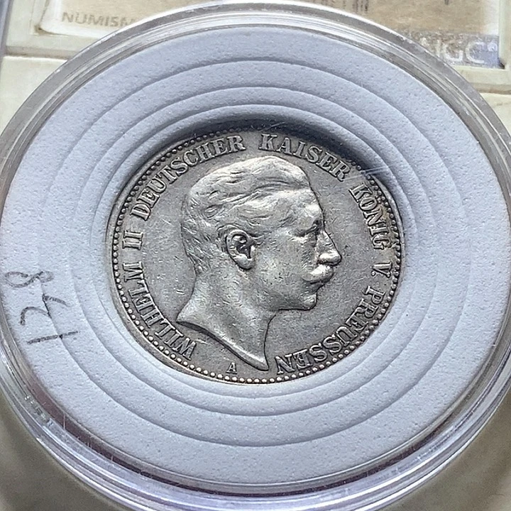 银Ag900德国普鲁士威廉二世2马克银币