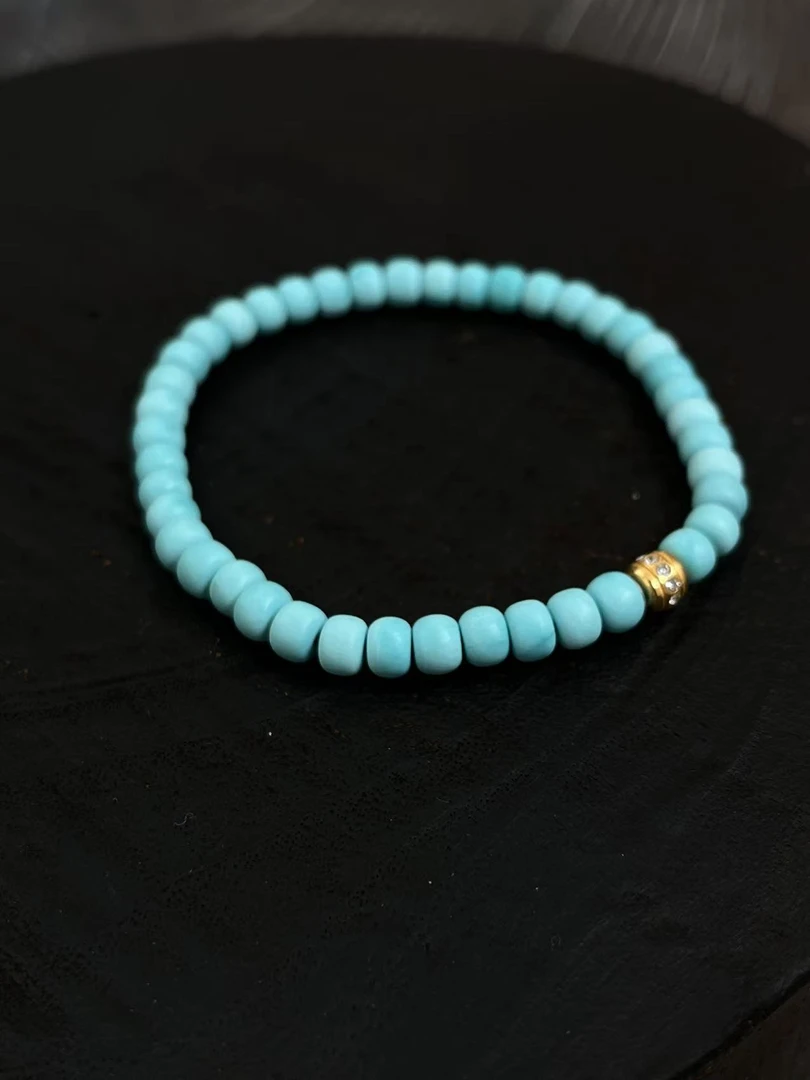 【灵兮珠宝】18K金镶嵌高瓷绿松石柔光老型手串