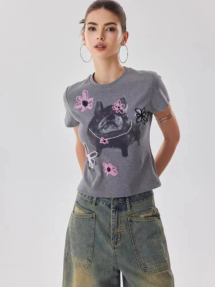 【景致】Ooof Yang 狗狗与花的夏日派对正肩短袖T恤25SS1352