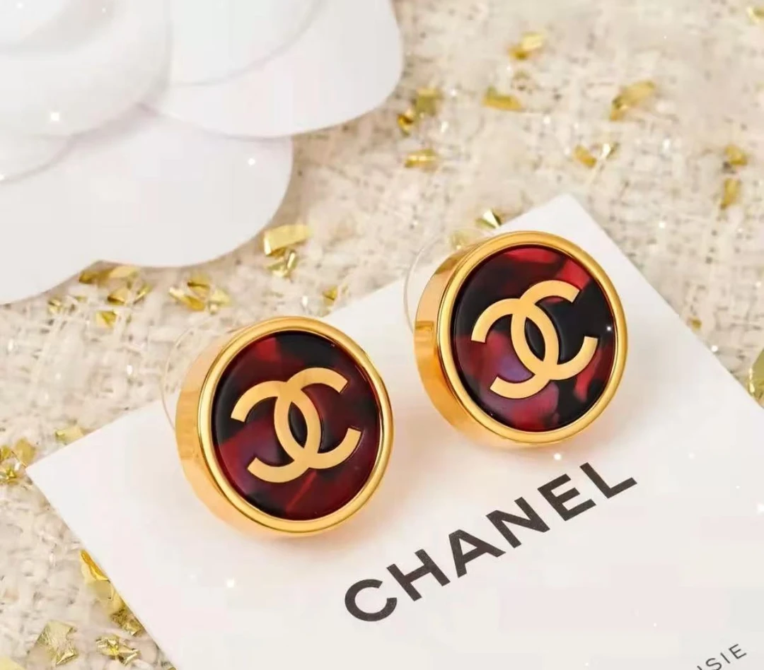 全新未使用 Chanel/香奈儿 耳钉红色圆形气质百搭