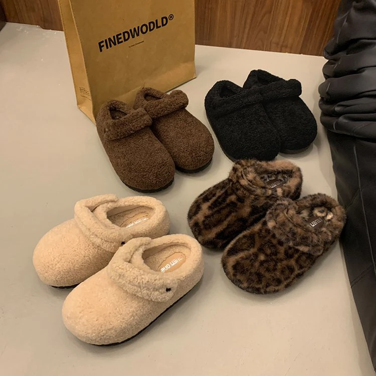 厚底6CM~卡皮巴拉毛毛鞋女秋冬包头棉鞋懒人一脚蹬保暖加绒半拖鞋