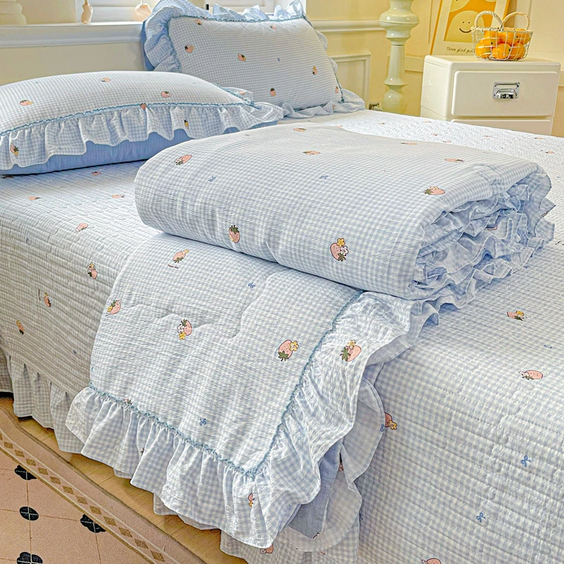 夏季床单床盖床裙款夏凉被小清新双人夏被空调被清新花边薄被子芯