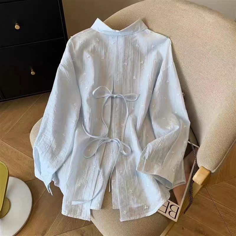 后背防晒宽松2025衬衫长袖夏季新款开叉薄款衬衣上衣外套女