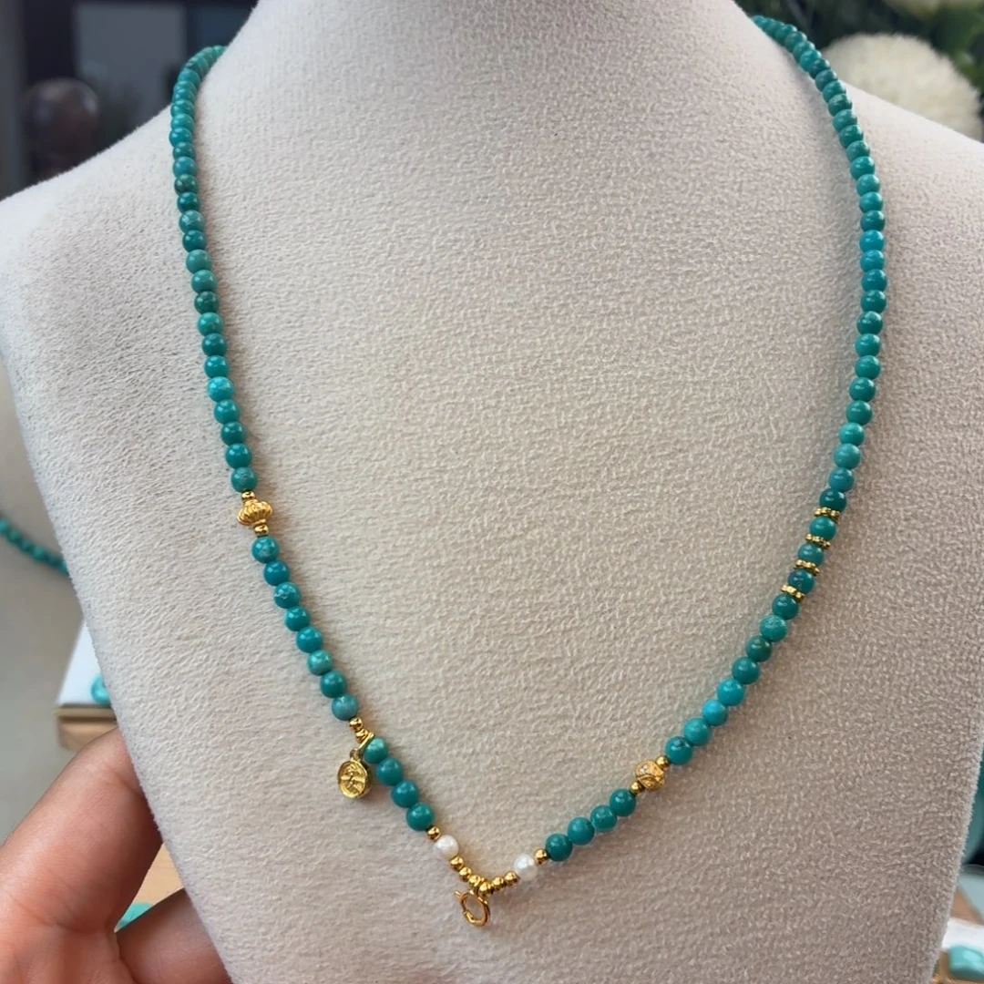 绿松石银S925镀金镶嵌颈饰