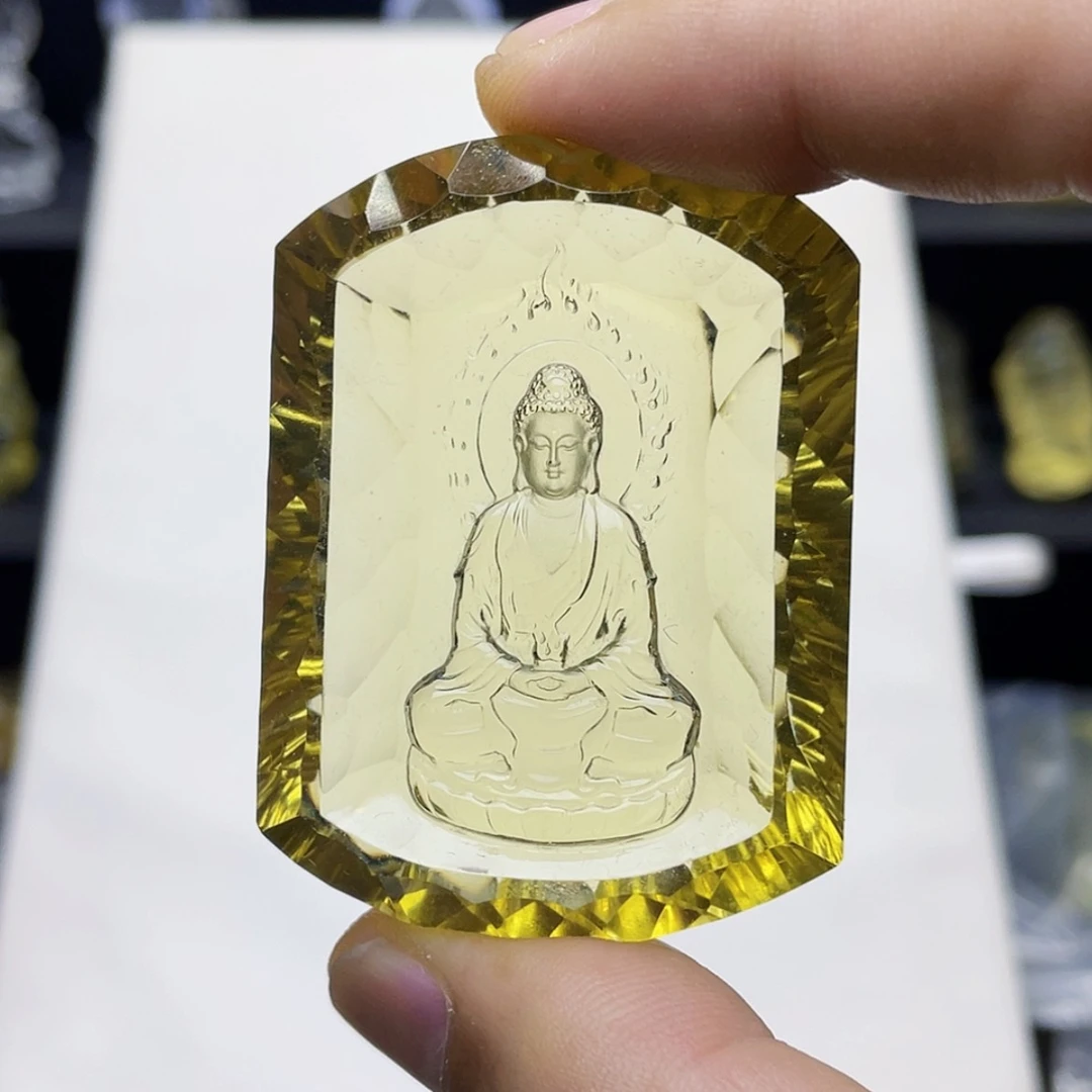 【闪购商品】水晶颈饰未镶嵌王*燚黄水晶千禧面大日如来吊坠