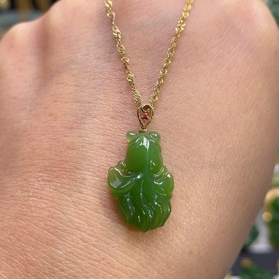 和田玉颈饰18K金镶嵌