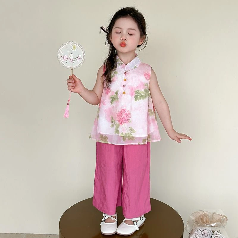 女童夏季国风套装2025新款时髦洋气儿童夏装女宝宝新中式两件套潮