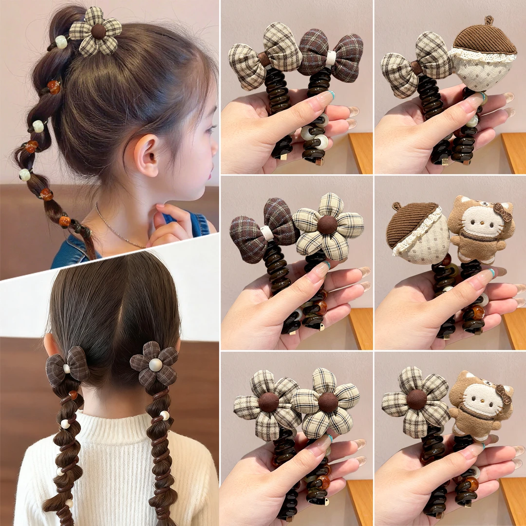 【儿童】气质泡泡辫头绳发圈女新款高级感发饰简约编发电话线皮筋