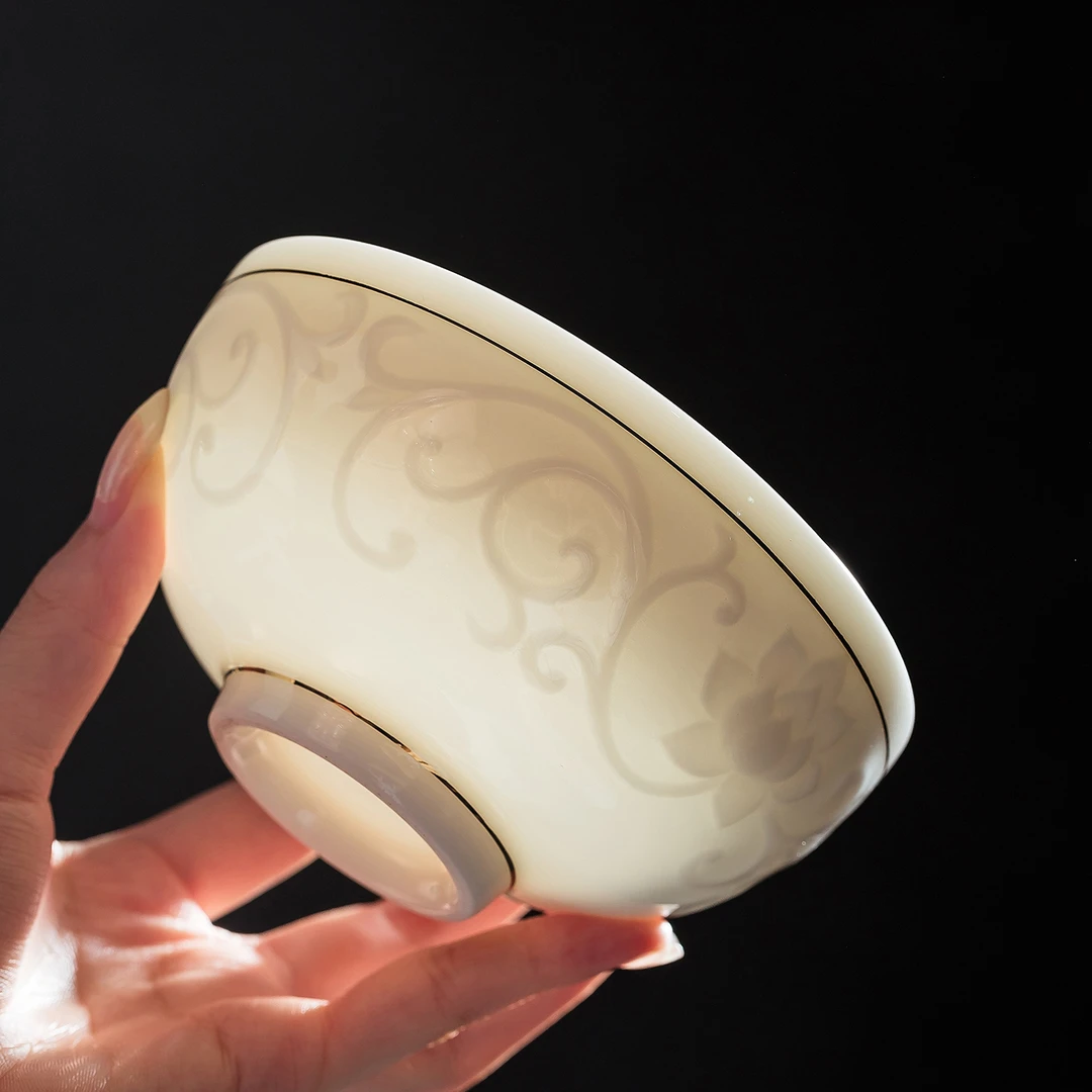 德化中国白羊脂玉餐具精致漂亮的轻奢高级感家用的描金陶瓷米饭碗