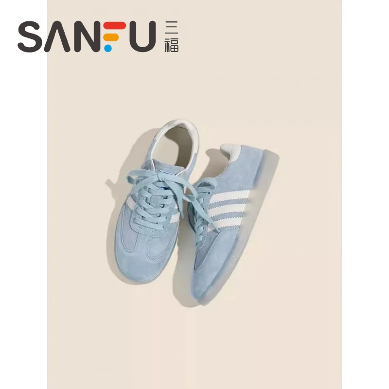 三福马卡龙蓝色德训鞋2025夏季运动板鞋新款平底阿甘鞋百搭休闲鞋
