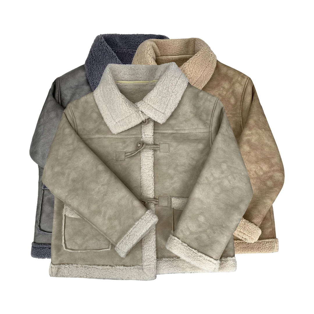 欧货翻领皮毛一体外套女2024冬季新款潮流百搭加厚保暖上衣E639