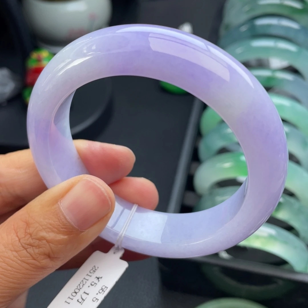 翡翠未镶嵌手镯55.5正圈翡翠冰糯紫罗兰