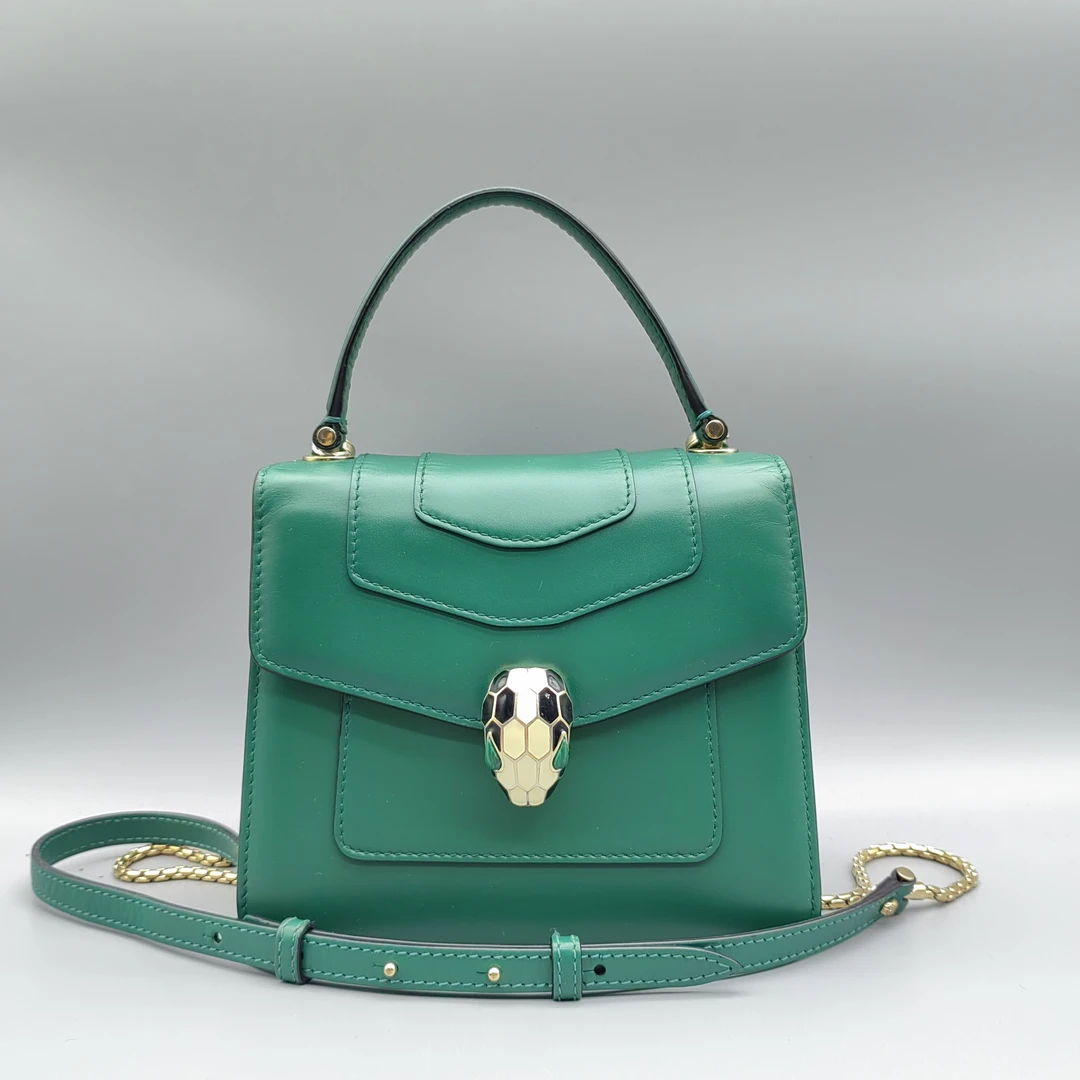 95新 BVLGARI/宝格丽 绿色蛇头链条包1623 2409