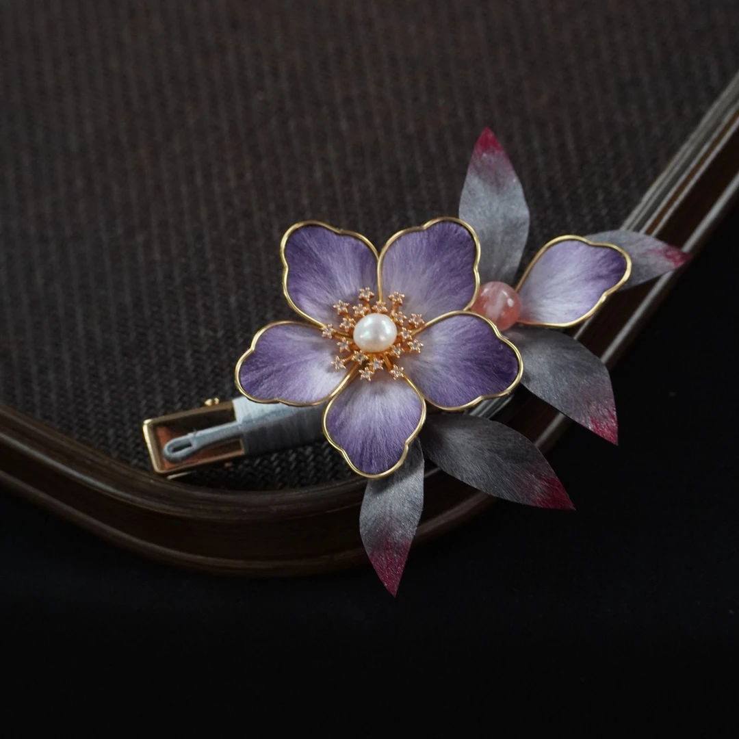 紫色发夹 绒花南京绒花原创气质复古优雅百搭简约