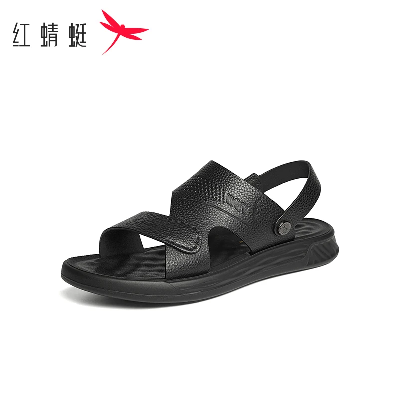 红蜻蜓沙滩鞋男款2025夏季新款男鞋真皮软底休闲皮凉鞋外穿凉拖鞋