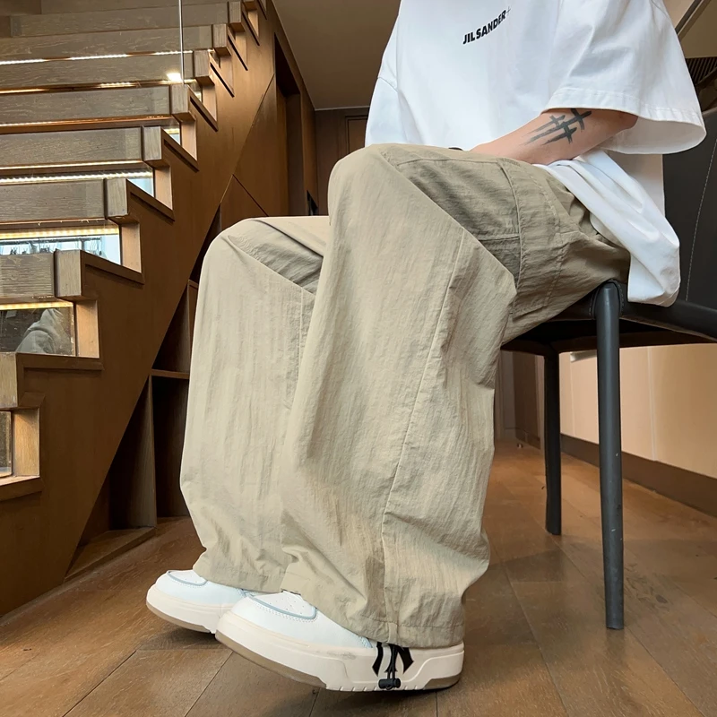 休闲裤男夏轻薄款户外防泼水登山工装裤直筒伞兵裤宽松显高长裤男