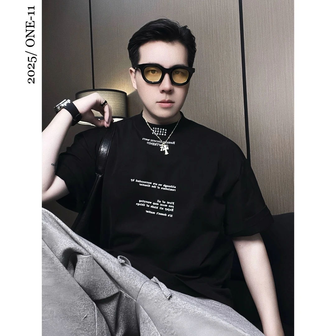 磨破夏季新款ins风宽松重磅休闲百搭T恤潮流美式印花短袖小领口