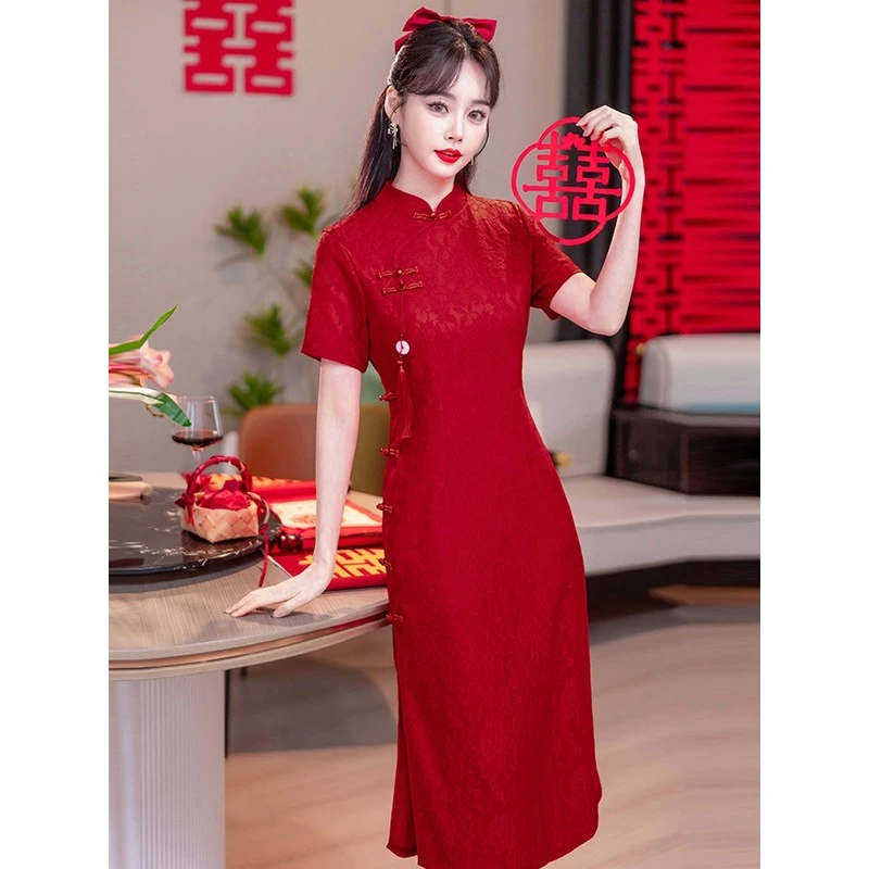 新中式红色旗袍2025新款改良中考高考送考妈妈连衣裙旗开得胜夏季