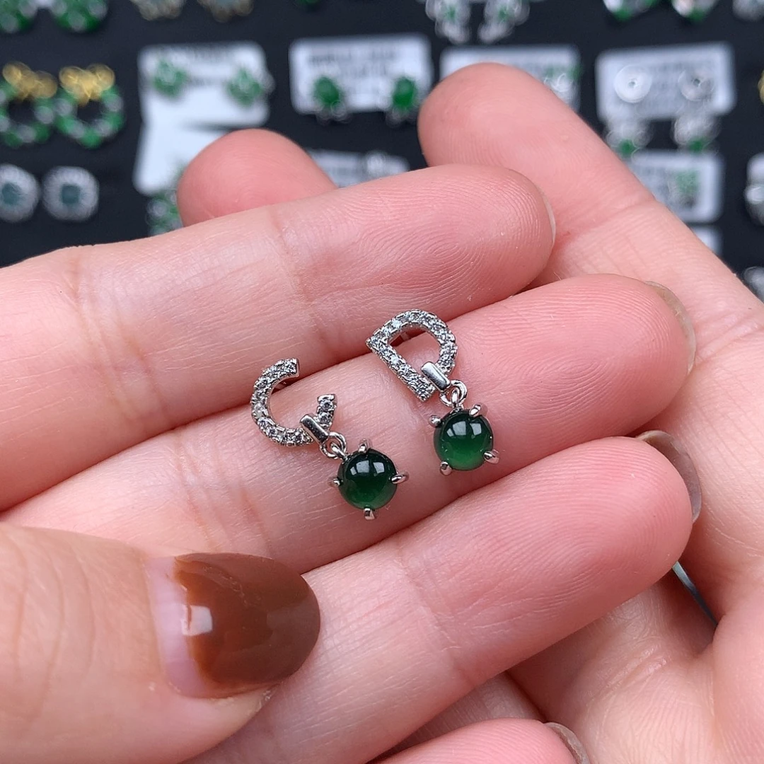 翡翠银S925镶嵌耳饰