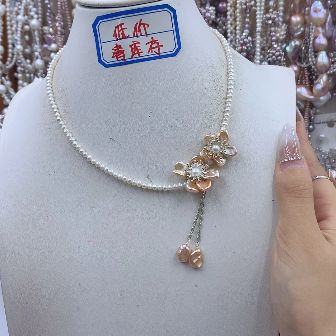 项链耳饰银S925镶嵌淡水珍珠