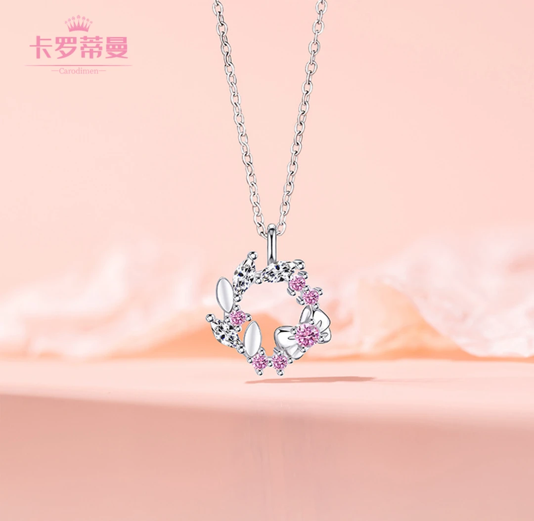 链子925银锆石 卡罗蒂曼蝴蝶结项链饰品女小众设计感925银锁骨链