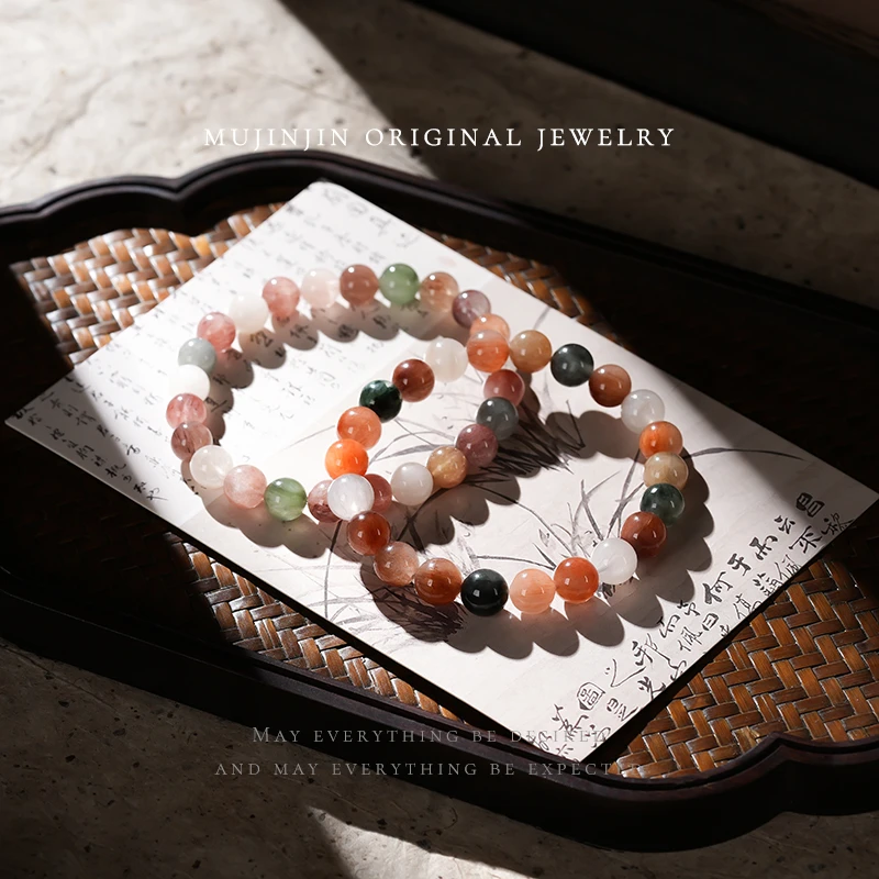 【木槿槿】天然美拉德兔毛水晶手串女款时尚饰品小众手链多样性发一