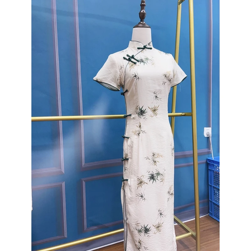 V-2512 竹枝词 丝 嫲 双层 夏款年轻款改良旗袍115cm长款