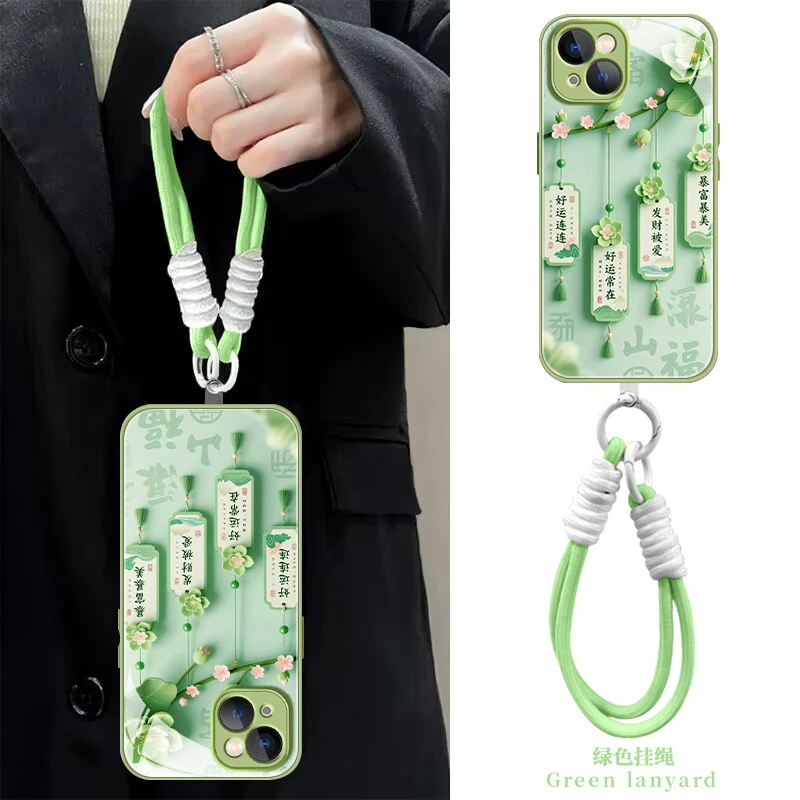 适用【苹果/华为/荣耀/OPPO/vivo】花朵好运连连液态玻璃防摔手机壳